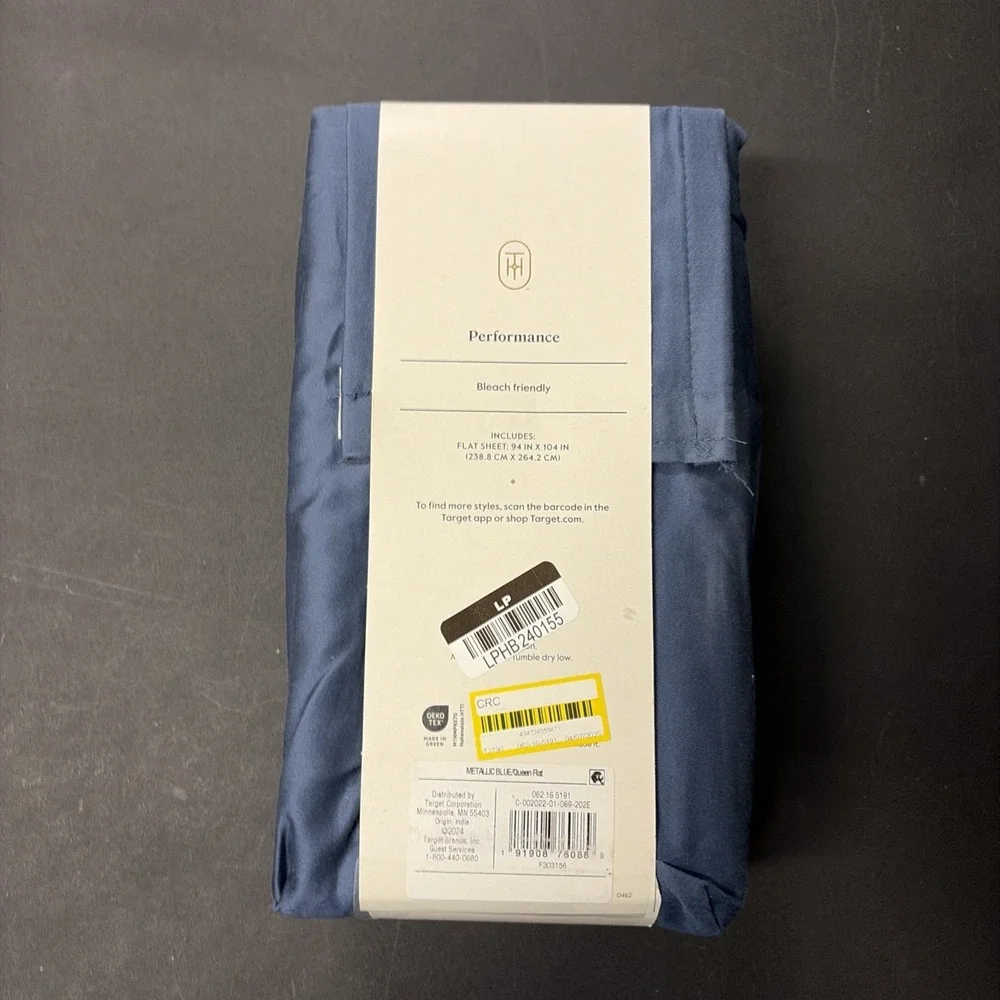 Threshold Performance Cotton Sateen QUEEN Flat Sheet Blue 400 TC Smooth 20564